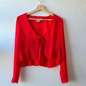 ASOS Red Tie-Front long Sleeve Crop Top